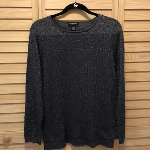 LIZ CLAIBORNE charcoal grey, metallic silver, tunic length,sweater top size L